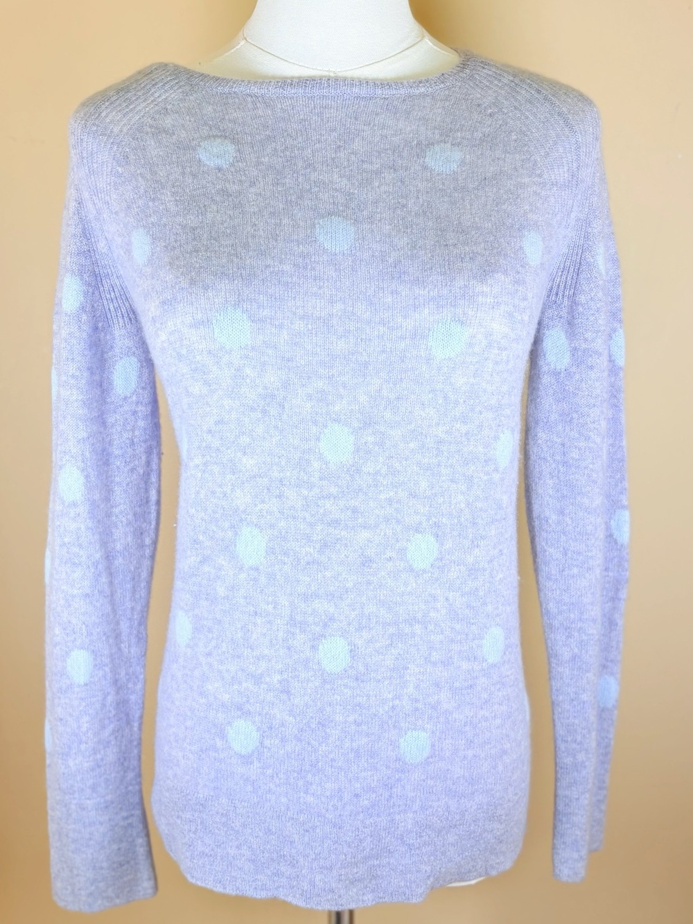 🩵 Claudia Nichole Gray Blue Polka Dot 100% Cashmere Sweater | S